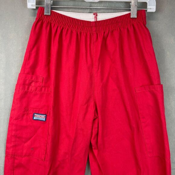 Cherokee Workwear Scrub Pants Women Size XS Red Pull On Elastic Waist Cargo - Picture 4 of 10